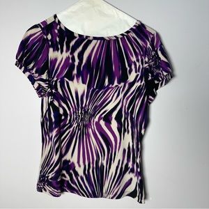 EUC Womens Worthington Petite Stretch Medium M Short Sleeve Shirt Blouse Purple